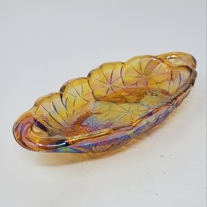 VTG Indiana Glass Marigold Carnival Glass Lily Pons Pickle Dish